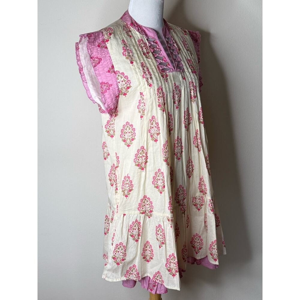 THML Anthropologie Pink Pintuck Sleeveless Floral Mini Dress - Picture 4 of 8